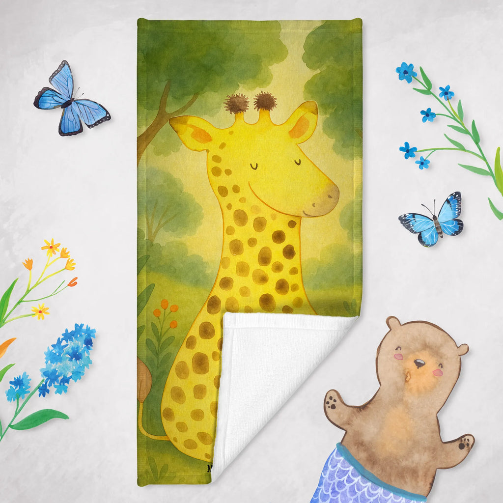 Hand towel giraffe Satisfied Design Duschtuch, Badetuch, Strandtuch, Saunatuch, Kinder Handtuch, Afrika, Wildtiere, Giraffe, Zufrieden, Glück, Abenteuer