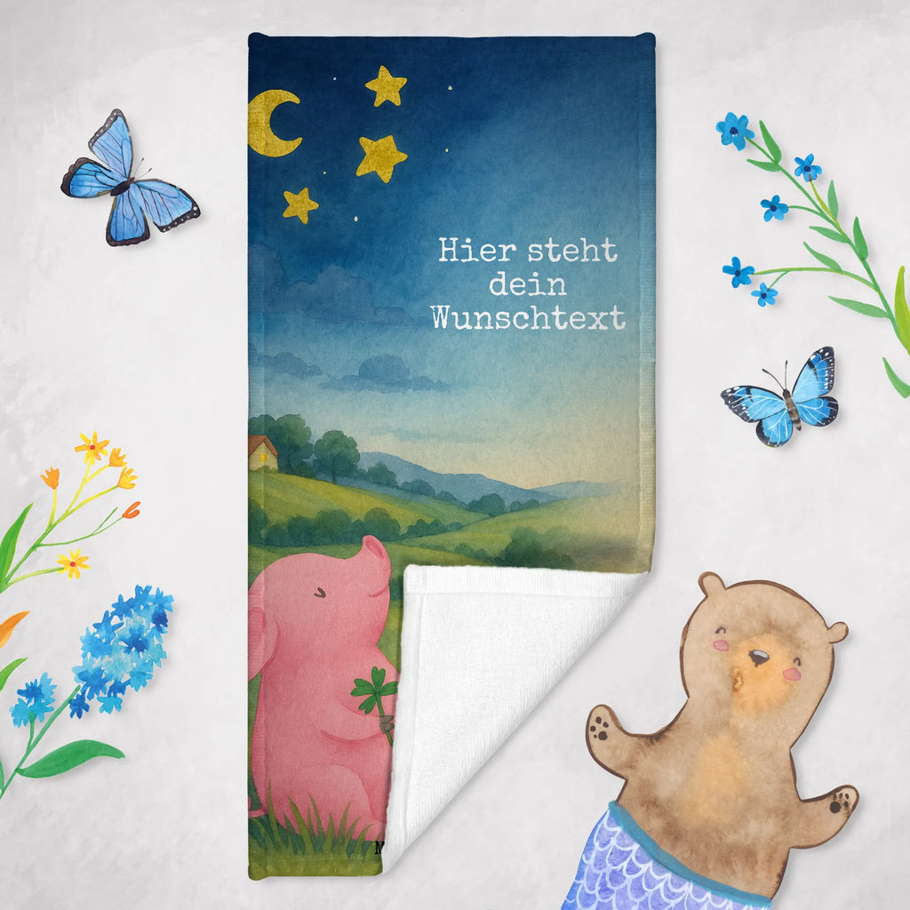 Spersonalizowany ręcznik kąpielowy świnia Szczęście Design Duschtuch mit Namen, Saunatuch mit Namen, Strandtuch mit Namen, Personalisiertes Badetuch, Kinder Handtuch mit Namen, Personalisiertes Handtuch, Badetuch mit Namen, Tiermotive, Gute Laune, lustige Sprüche, Tiere, Schwein, Glücksschwein. Glück, Ziele, Sernchen, Sterne, Glücksbringer, Träume, Motivation, Schweinchen