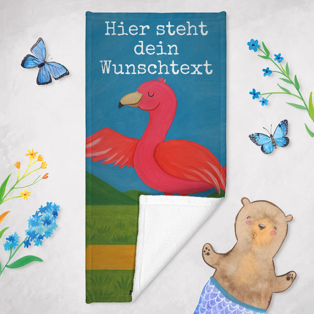 Personalisiertes Badehandtuch Flamingo Yoga Design Kinder Handtuch mit Namen, Badetuch mit Namen, Personalisiertes Badetuch, Duschtuch mit Namen, Saunatuch mit Namen, Personalisiertes Handtuch, Strandtuch mit Namen, Flamingo, Aufregen, Achtsamkeit, Tiefenentspannung, Yoga, Yoga-Übung, Vogel, Entspannung, Ärger, Namaste