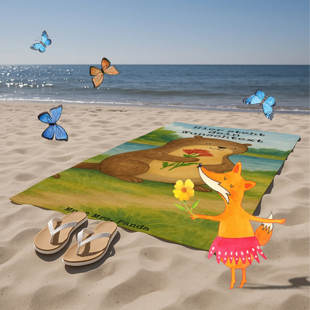 Personalized Bath Towel otter Bunch of flowers Design Strandtuch mit Namen, Kinder Handtuch mit Namen, Personalisiertes Handtuch, Saunatuch mit Namen, Badetuch mit Namen, Duschtuch mit Namen, Personalisiertes Badetuch, Otter, Fischotter, Seeotter, Otter Seeotter See Otter