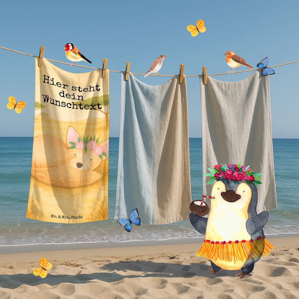 Personalisiertes Badehandtuch Wüstenfuchs Blumen Design Duschtuch mit Namen, Saunatuch mit Namen, Personalisiertes Handtuch, Strandtuch mit Namen, Kinder Handtuch mit Namen, Personalisiertes Badetuch, Badetuch mit Namen, Afrika, Wildtiere, Blumen, Glücklich, Wüstenfuchs, Blumenkranz, Wüste