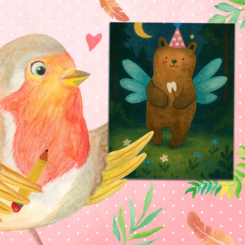 Paint by Numbers bear tooth fairy Design bear, teddy, teddy bear, cuddly toy, first tooth, milk tooth, Tooth fairy, fairy