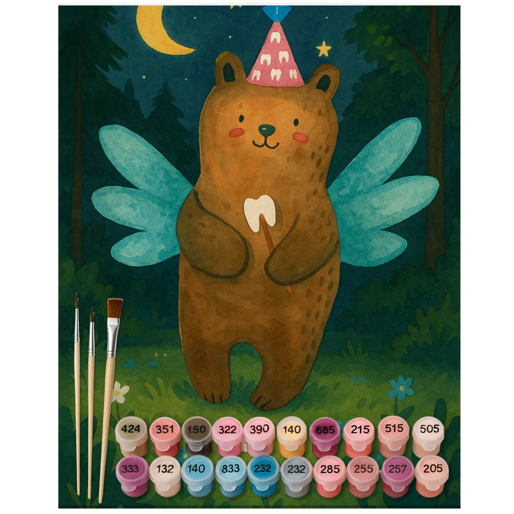 Paint by Numbers bear tooth fairy Design bear, teddy, teddy bear, cuddly toy, first tooth, milk tooth, Tooth fairy, fairy