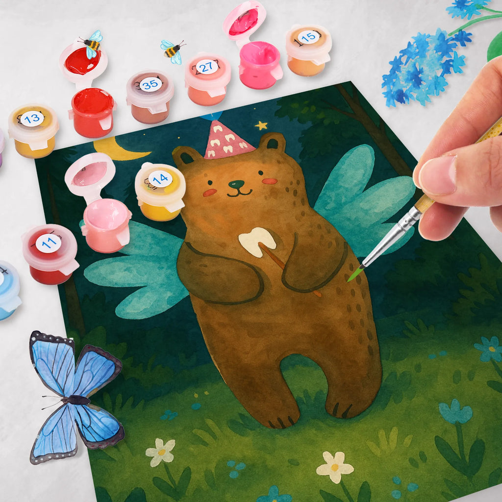 Paint by Numbers bear tooth fairy Design bear, teddy, teddy bear, cuddly toy, first tooth, milk tooth, Tooth fairy, fairy