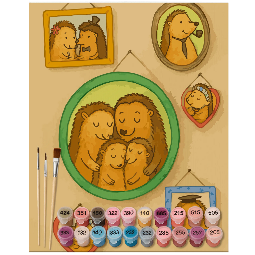 Malen nach Zahlen Igel Familie Design Malen, Malen nach Zahlen, DIY, Künstler, Baseln, Kreativität, Kunstwerk, Bastelidee, Ausmalbild, Familie, Vatertag, Muttertag, Bruder, Schwester, Mama, Papa, Oma, Opa, Glück, Zusammenhalt, Bilder, Igel, Liebe