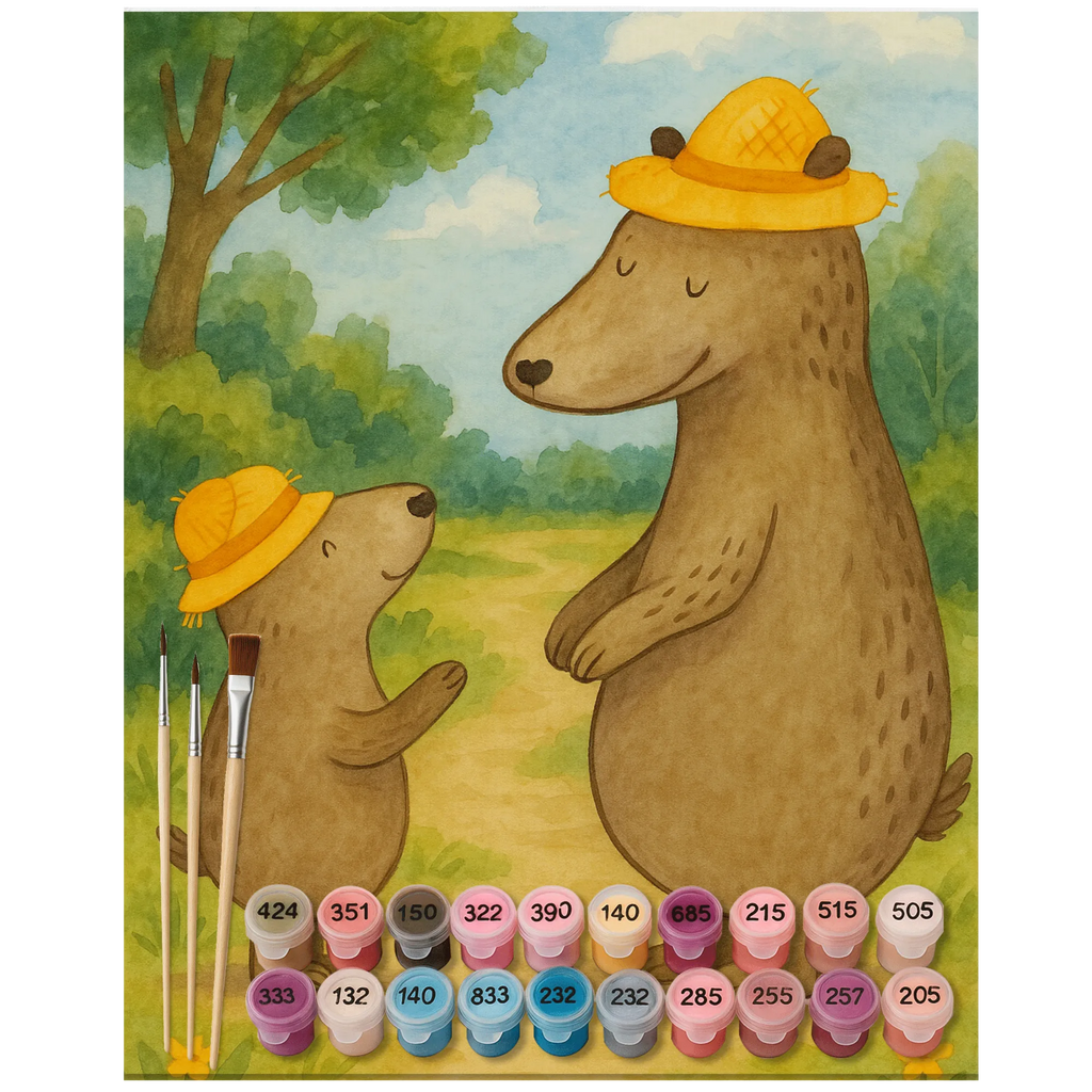 Paint by Numbers Bears with hats Design Family, Father's Day, Mother's Day, brother, sister, Mom, Dad, daddy, role model, bear, family, father-son, child, dad, father, sons, son, children, favourite person, father's day