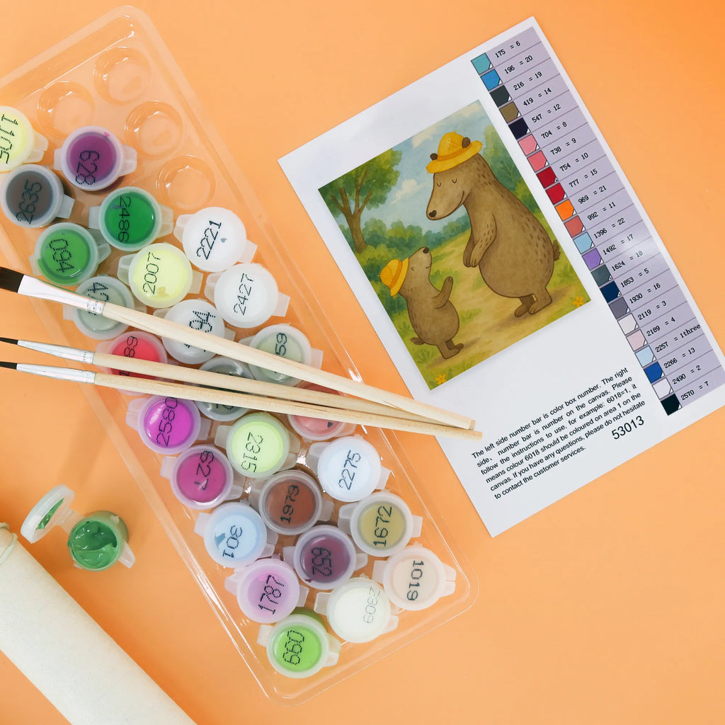 Paint by Numbers Bears with hats Design Family, Father's Day, Mother's Day, brother, sister, Mom, Dad, daddy, role model, bear, family, father-son, child, dad, father, sons, son, children, favourite person, father's day