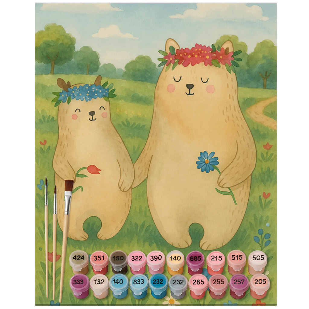 Malowanie według numerów Niedźwiedzie z wianuszkiem Design Bastelidee, DIY, Malen nach Zahlen, Baseln, Ausmalbild, Malen, Kreativität, Künstler, Kunstwerk, Familie, Vatertag, Muttertag, Bruder, Schwester, Mama, Papa, Oma, Opa, Mutter, Mami, Bär, Kind, Töchter, beste Mutter, Vorbild, weltbeste Mama, Kinder, Mutti, Bären, Geschenk Mama. Muttertag, Family, Tochter, Lieblingsmensch, Lieblingsmama