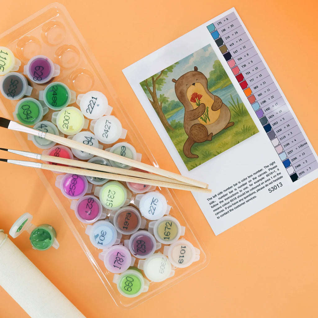 Malowanie według numerów wydra bukiet kwiatów Design Kuna, wydra, morska wydra