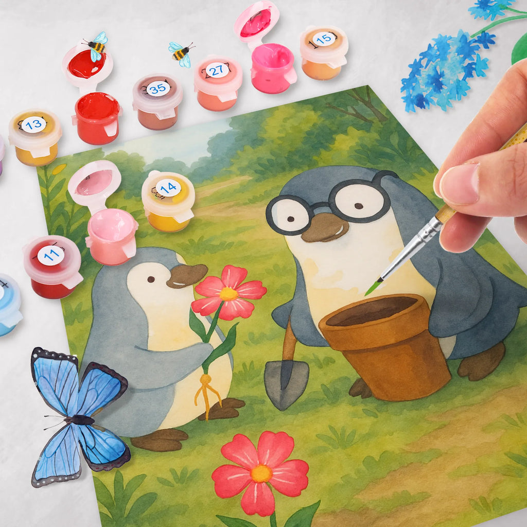 Malen nach Zahlen Pinguin Opa Blumen pflanzen Design Kunstwerk, Malen, DIY, Künstler, Malen nach Zahlen, Bastelidee, Baseln, Ausmalbild, Kreativität, Familie, Vatertag, Muttertag, Bruder, Schwester, Mama, Papa, Oma, Opa, Lieblingsopa, Opi, bester Opa, Großvater