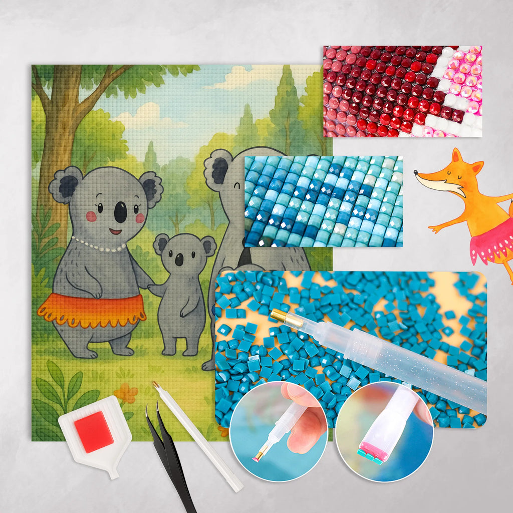 Diamond Painting Koala Family Design Family, Father's Day, Mother's Day, brother, sister, Mom, Dad, family, dad, siblings, children, mom, Koala, koalas, family life