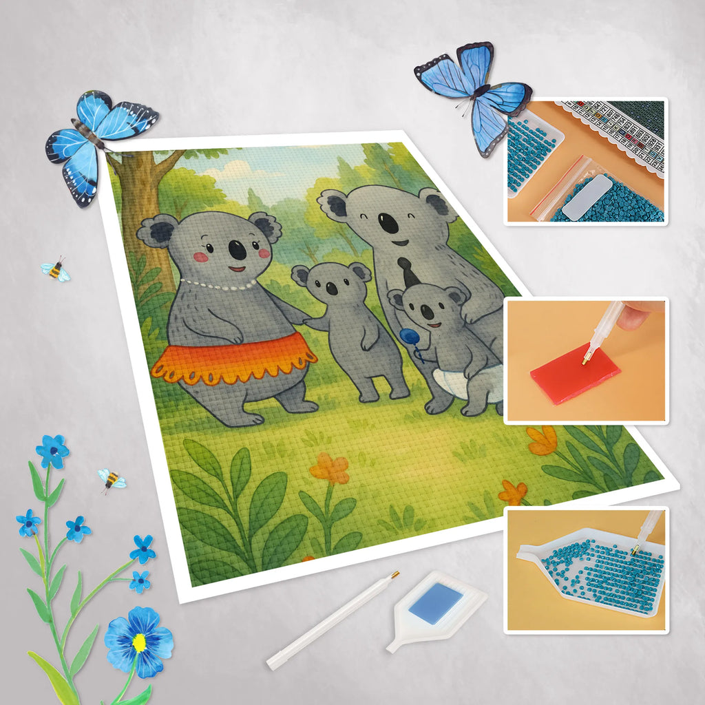 Diamond Painting Koala Family Design Family, Father's Day, Mother's Day, brother, sister, Mom, Dad, family, dad, siblings, children, mom, Koala, koalas, family life