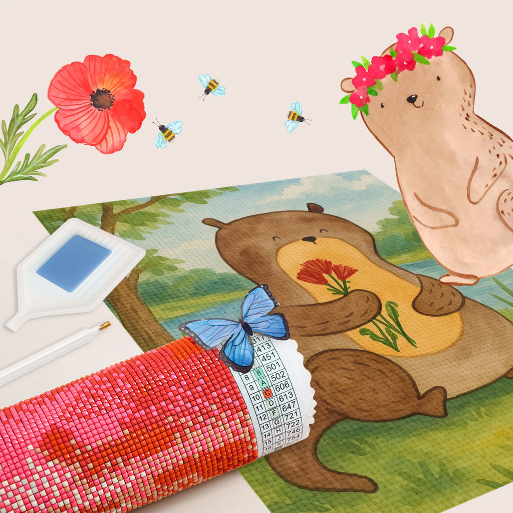 Obraz diamentowy wydra bukiet kwiatów Design Kuna, wydra, morska wydra