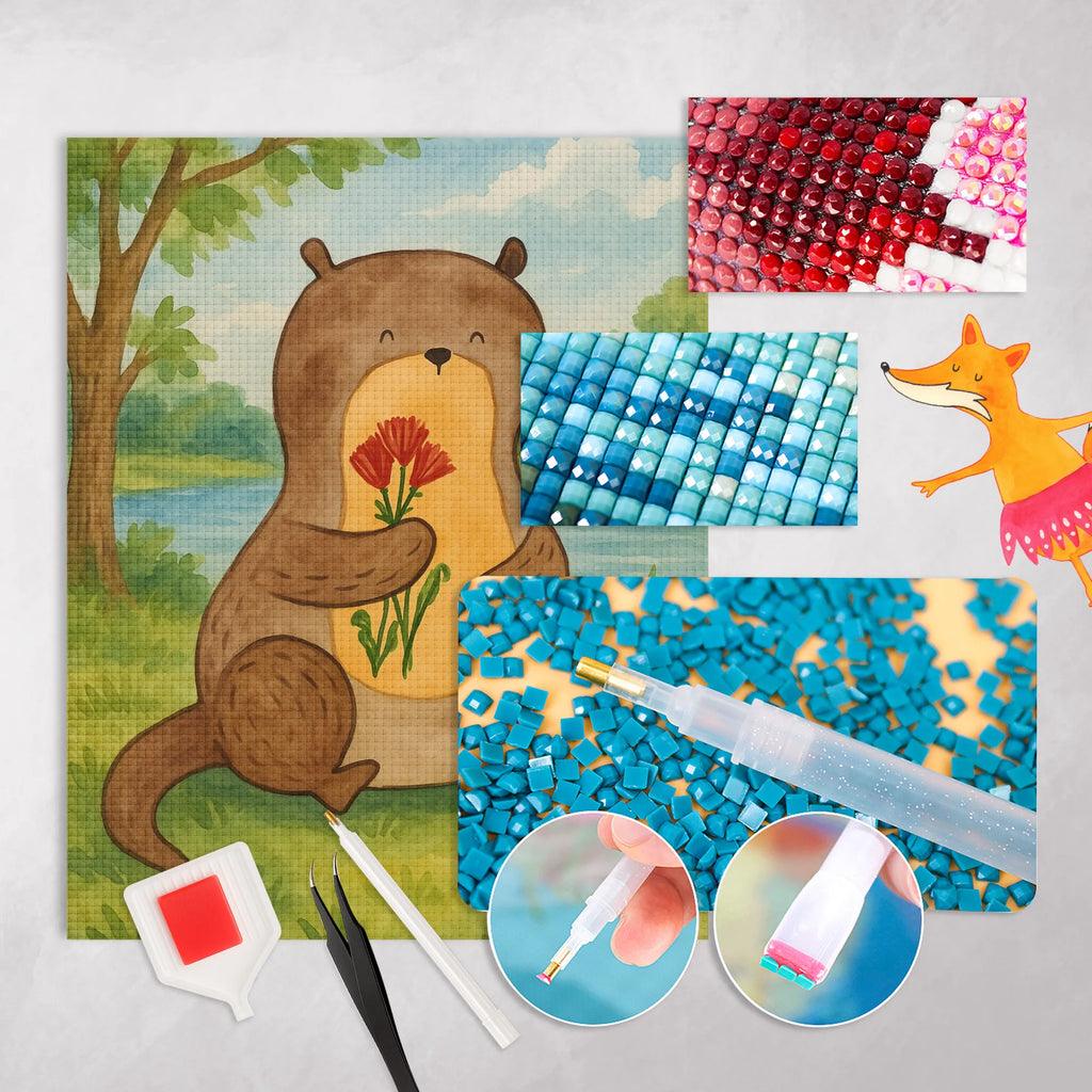 Obraz diamentowy wydra bukiet kwiatów Design Kuna, wydra, morska wydra