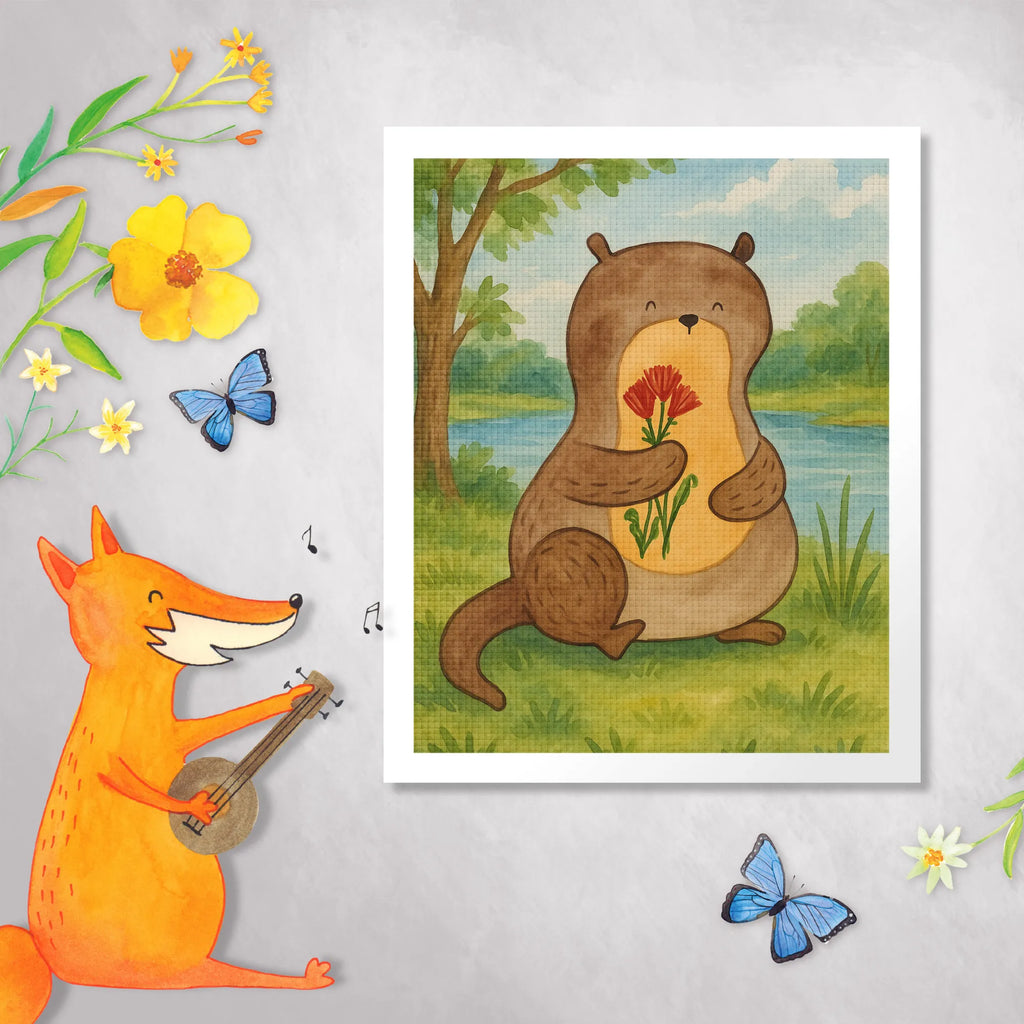 Obraz diamentowy wydra bukiet kwiatów Design Kuna, wydra, morska wydra