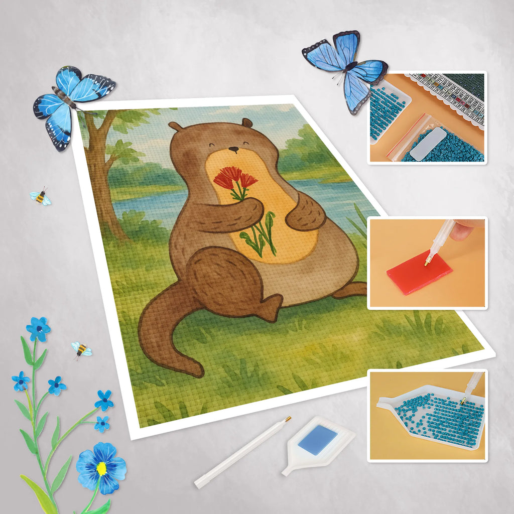 Obraz diamentowy wydra bukiet kwiatów Design Kuna, wydra, morska wydra