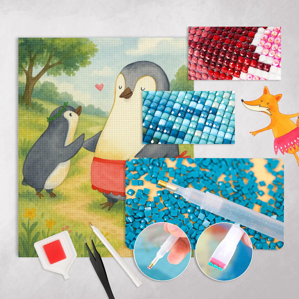 Diamond Painting Penguin with child Design Family, Father's Day, Mother's Day, brother, sister, Mom, Dad, Birthday, Mother, Mommy, Mummy, Gift