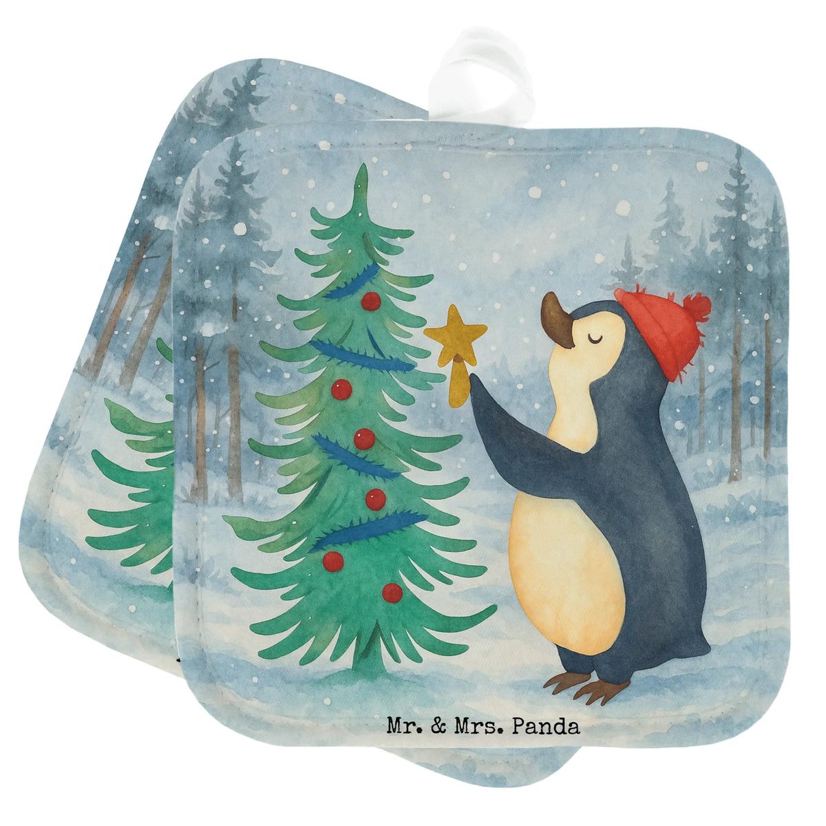 2er Set Topflappen  Pinguin Weihnachtsbaum Design