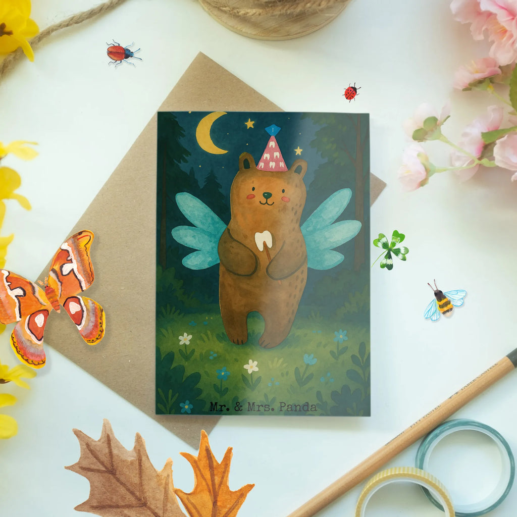 Greetings card bear tooth fairy Design Grußkarte, Klappkarte, Einladungskarte, Glückwunschkarte, Hochzeitskarte, Geburtstagskarte, Karte, Ansichtskarten, Bär, Teddy, Teddybär, Zahnfee, Fee, Milchzahn, Erster Zahn