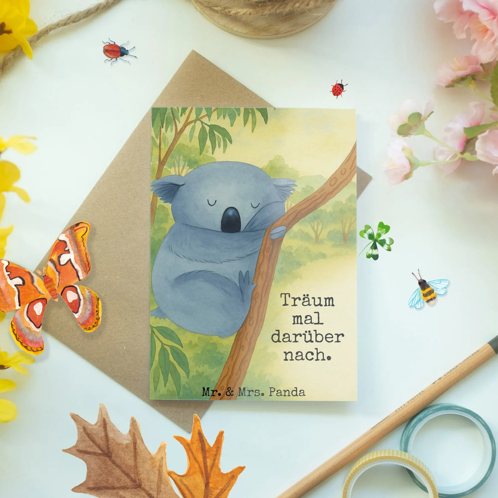 Greetings card koala Design Grußkarte, Klappkarte, Einladungskarte, Glückwunschkarte, Hochzeitskarte, Geburtstagskarte, Karte, Ansichtskarten, Tiermotive, Gute Laune, lustige Sprüche, Tiere, Koala, träumen, Traum, schlafen, Schlafzimmer, Traumland, Bär, Koalabär
