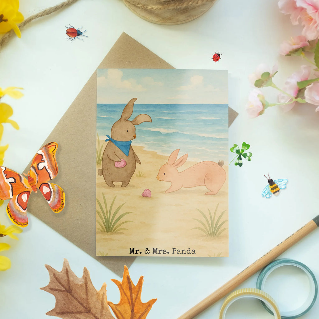 Greetings card Bunnies with seashell Design Grußkarte, Klappkarte, Einladungskarte, Glückwunschkarte, Hochzeitskarte, Geburtstagskarte, Karte, Ansichtskarten, Familie, Vatertag, Muttertag, Bruder, Schwester, Mama, Papa, Oma, Opa, Hasen, beste Freundin, Freundin, Freundinnen, best friends, BFF, Muscheln sammeln, Muscheln, Meer