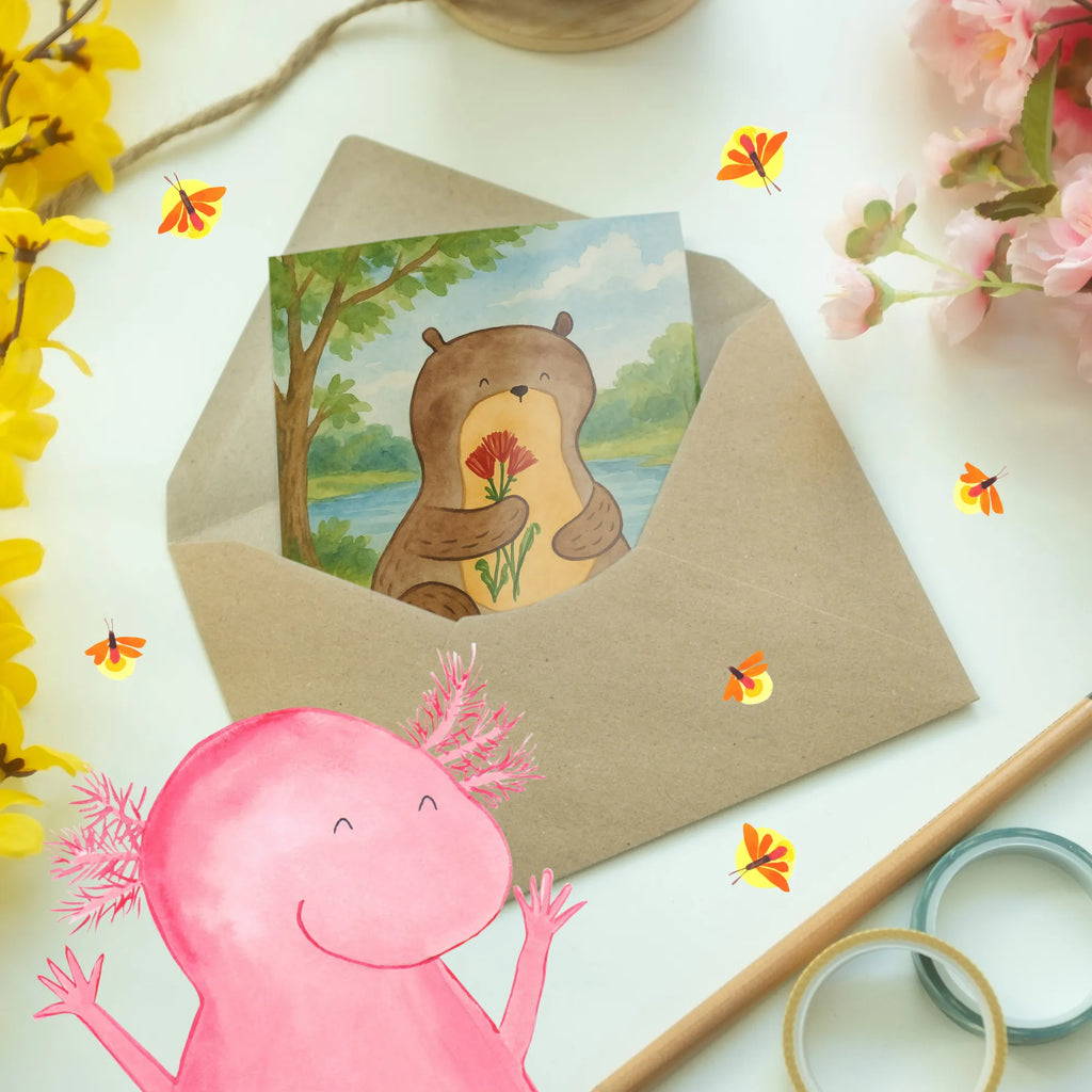 Greetings card otter Bunch of flowers Design Ansichtskarten, Einladungskarte, Grußkarte, Klappkarte, Hochzeitskarte, Glückwunschkarte, Karte, Geburtstagskarte, Otter, Fischotter, Seeotter, Otter Seeotter See Otter