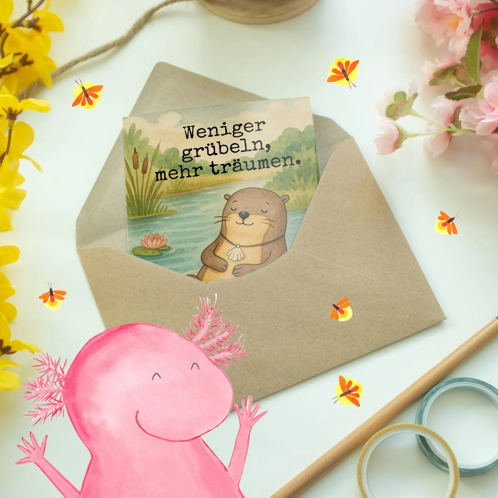 Greetings card otter shell Design Grußkarte, Klappkarte, Einladungskarte, Glückwunschkarte, Hochzeitskarte, Geburtstagskarte, Karte, Ansichtskarten, Otter, Fischotter, Seeotter, Otterliebe, grübeln, träumen, Motivation, Tagträumen, Büro