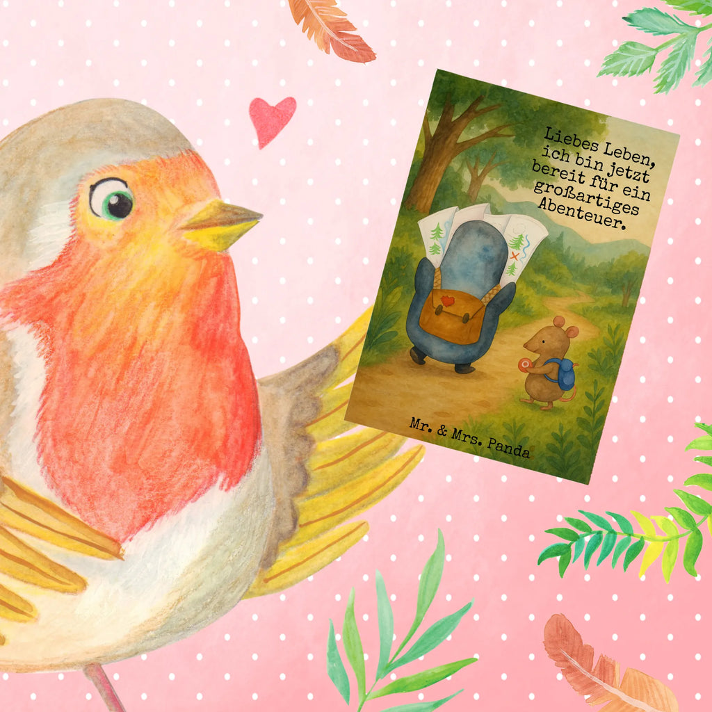 Kartka okolicznościowa Pingwin i Mysz Wędrowcy Design Grußkarte, Klappkarte, Einladungskarte, Glückwunschkarte, Hochzeitskarte, Geburtstagskarte, Karte, Ansichtskarten, Pinguin, Pinguine, Abenteurer, Abenteuer, Roadtrip, Ausflug, Wanderlust, wandern