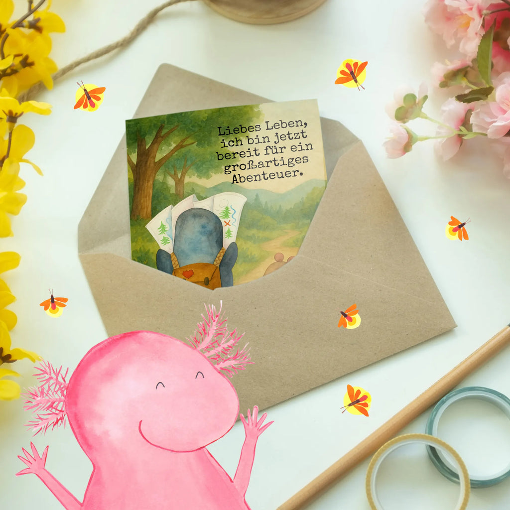 Kartka okolicznościowa Pingwin i Mysz Wędrowcy Design Grußkarte, Klappkarte, Einladungskarte, Glückwunschkarte, Hochzeitskarte, Geburtstagskarte, Karte, Ansichtskarten, Pinguin, Pinguine, Abenteurer, Abenteuer, Roadtrip, Ausflug, Wanderlust, wandern