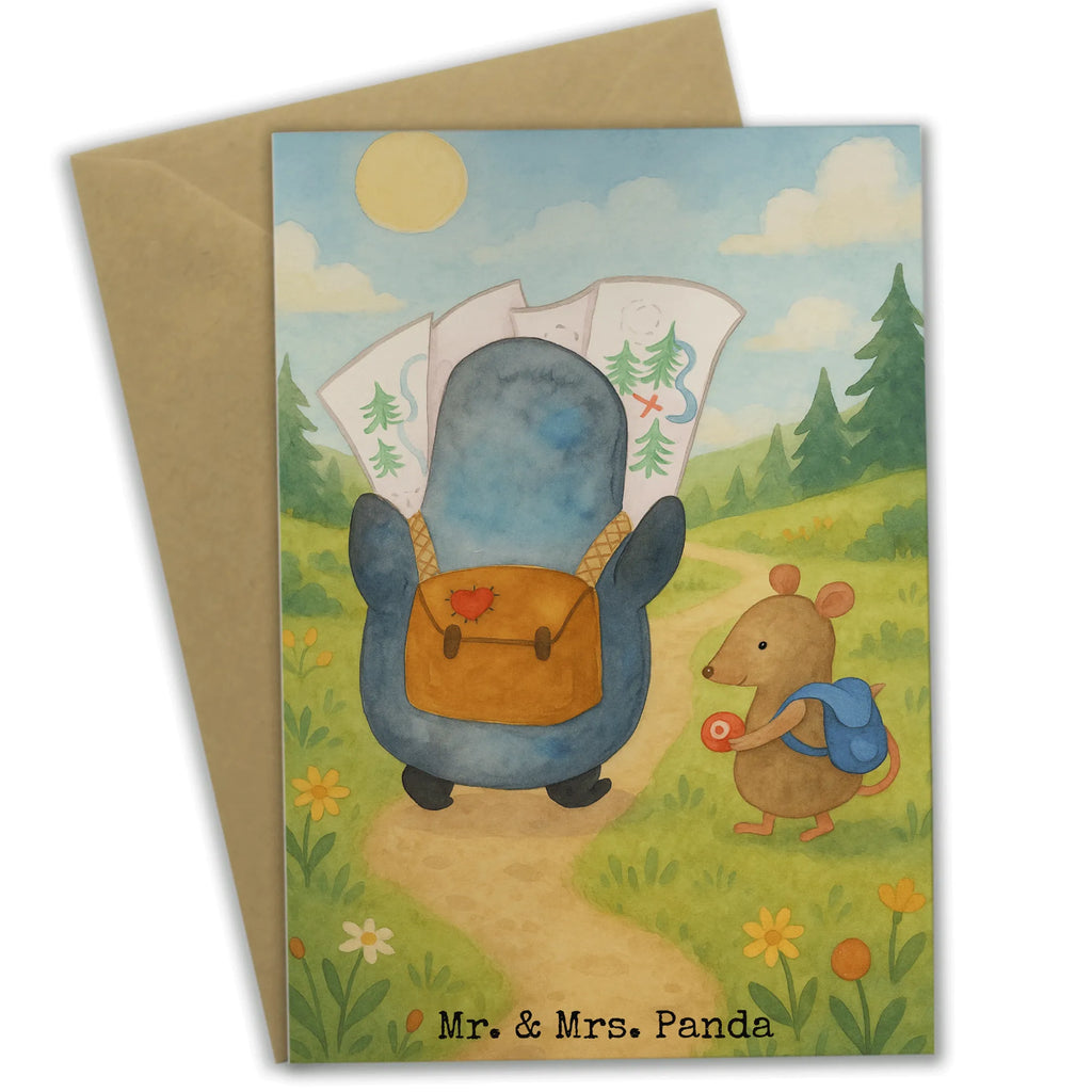 Kartka okolicznościowa Pingwin i Mysz Wędrowcy Design Grußkarte, Klappkarte, Einladungskarte, Glückwunschkarte, Hochzeitskarte, Geburtstagskarte, Karte, Ansichtskarten, Pinguin, Pinguine, Abenteurer, Abenteuer, Roadtrip, Ausflug, Wanderlust, wandern