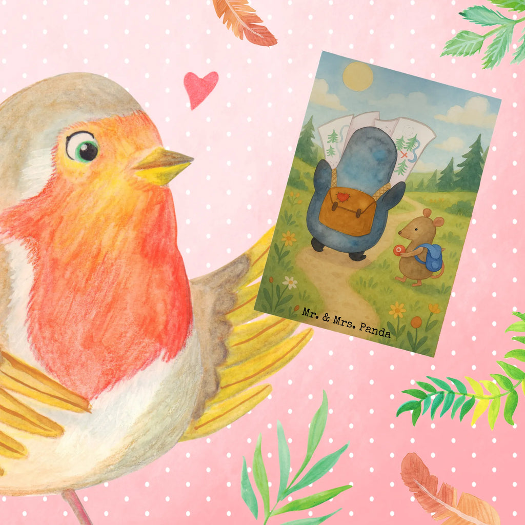 Kartka okolicznościowa Pingwin i Mysz Wędrowcy Design Grußkarte, Klappkarte, Einladungskarte, Glückwunschkarte, Hochzeitskarte, Geburtstagskarte, Karte, Ansichtskarten, Pinguin, Pinguine, Abenteurer, Abenteuer, Roadtrip, Ausflug, Wanderlust, wandern