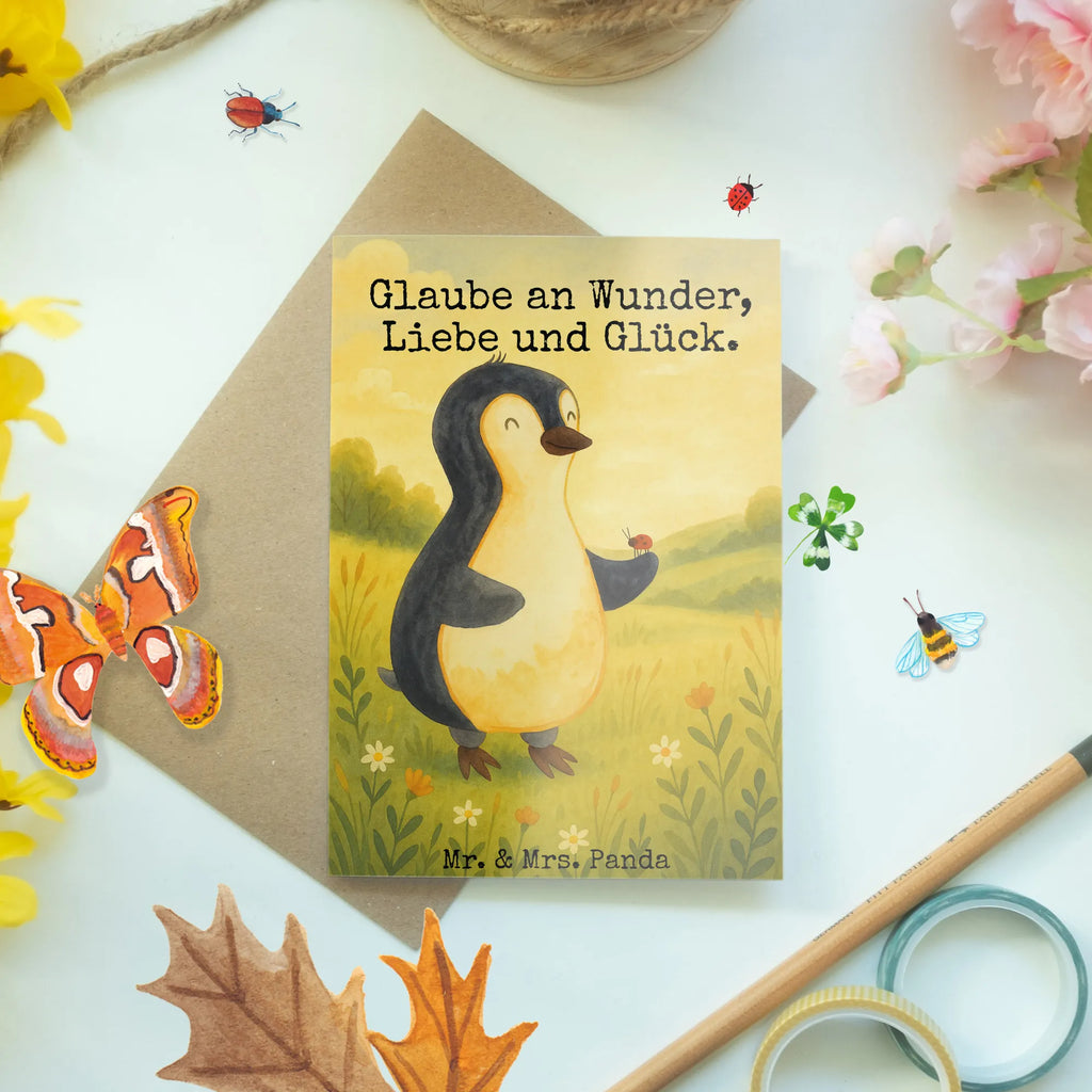 Kartka okolicznościowa Pingwin biedronka Design Ansichtskarten, Klappkarte, Geburtstagskarte, Hochzeitskarte, Glückwunschkarte, Grußkarte, Einladungskarte, Karte, Pinguin, Lebensfreude, Pinguine, Glück, Wunder, Liebe, Marienkäfer, Freude