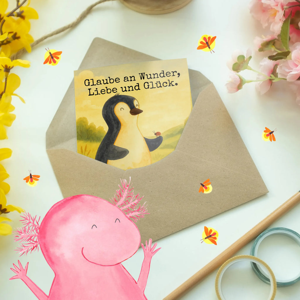 Kartka okolicznościowa Pingwin biedronka Design Ansichtskarten, Klappkarte, Geburtstagskarte, Hochzeitskarte, Glückwunschkarte, Grußkarte, Einladungskarte, Karte, Pinguin, Lebensfreude, Pinguine, Glück, Wunder, Liebe, Marienkäfer, Freude