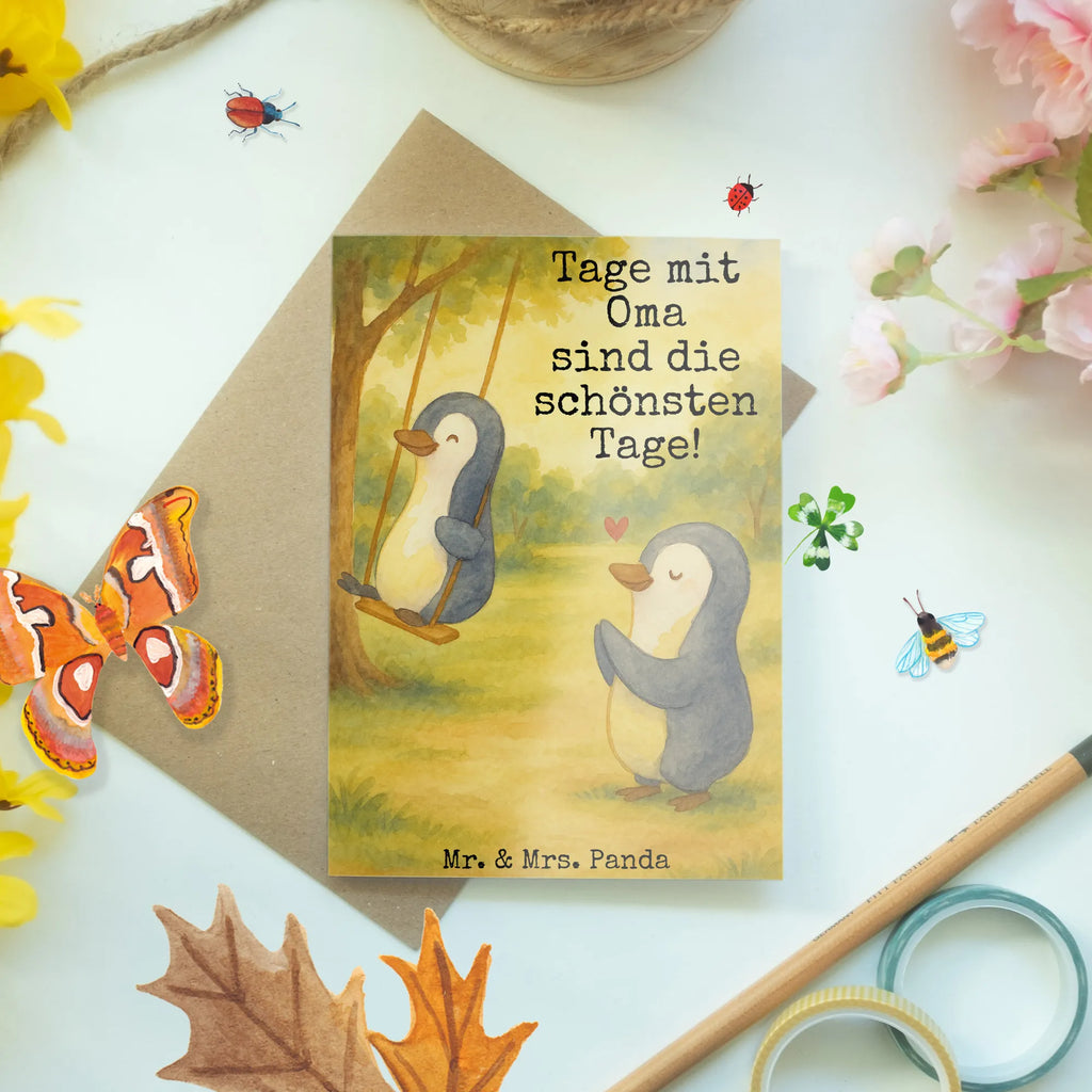 Kartka okolicznościowa Babcia pingwin na huśtawce Design Grußkarte, Klappkarte, Einladungskarte, Glückwunschkarte, Hochzeitskarte, Geburtstagskarte, Karte, Ansichtskarten, Familie, Vatertag, Muttertag, Bruder, Schwester, Mama, Papa, Oma, Opa, beste Oma, Lieblingsoma, Geschenk für Oma, Omi, Großmutter