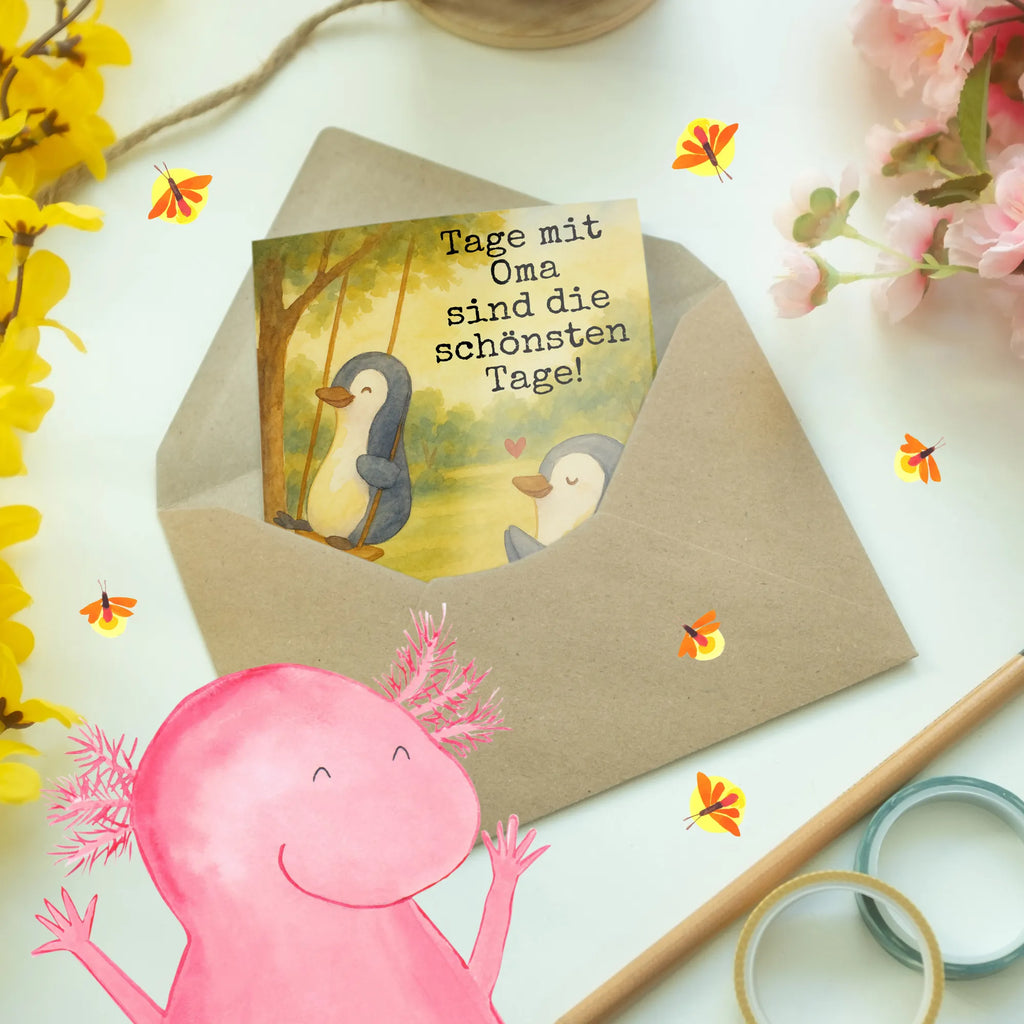 Kartka okolicznościowa Babcia pingwin na huśtawce Design Grußkarte, Klappkarte, Einladungskarte, Glückwunschkarte, Hochzeitskarte, Geburtstagskarte, Karte, Ansichtskarten, Familie, Vatertag, Muttertag, Bruder, Schwester, Mama, Papa, Oma, Opa, beste Oma, Lieblingsoma, Geschenk für Oma, Omi, Großmutter