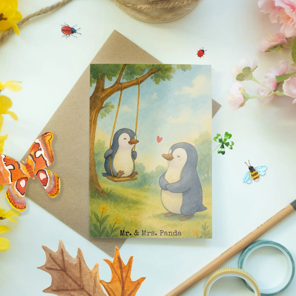 Kartka okolicznościowa Babcia pingwin na huśtawce Design Grußkarte, Klappkarte, Einladungskarte, Glückwunschkarte, Hochzeitskarte, Geburtstagskarte, Karte, Ansichtskarten, Familie, Vatertag, Muttertag, Bruder, Schwester, Mama, Papa, Oma, Opa, beste Oma, Lieblingsoma, Geschenk für Oma, Omi, Großmutter