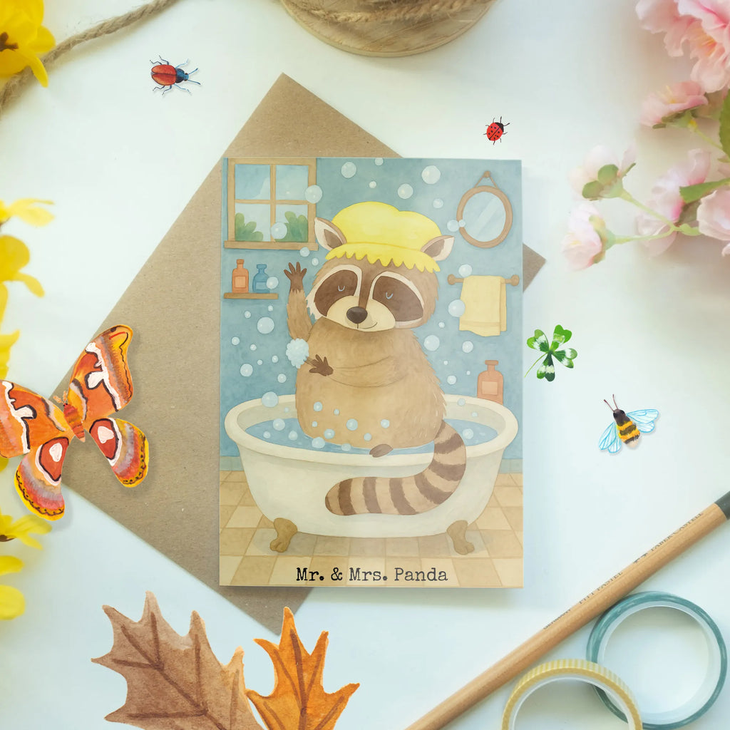 Grußkarte Waschbär Design Grußkarte, Klappkarte, Einladungskarte, Glückwunschkarte, Hochzeitskarte, Geburtstagskarte, Karte, Ansichtskarten, Tiermotive, Gute Laune, lustige Sprüche, Tiere, Waschbär, Tagträumen, Plan, Fröhlich, waschen, Seifenblasen