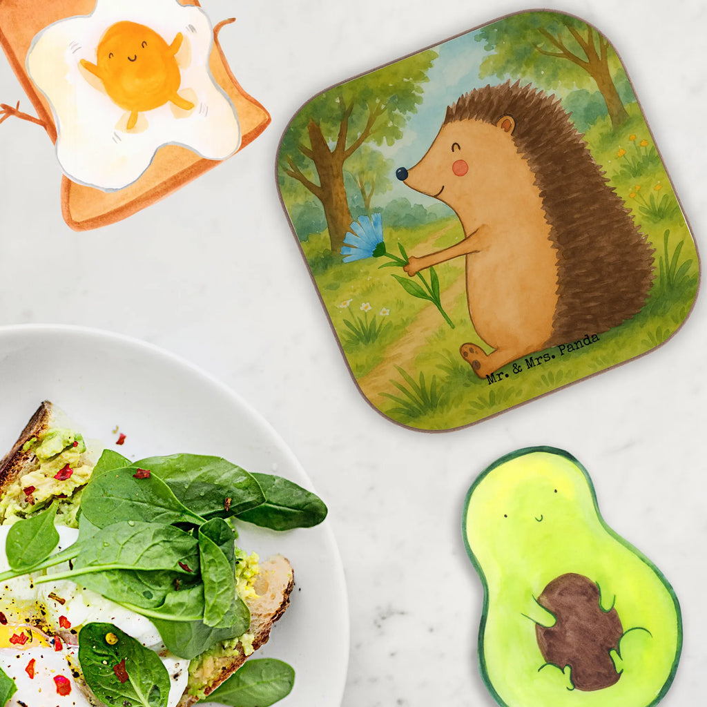 Square coaster Hedgehog Flower Design Korkuntersetzer, Holzuntersetzer, Bierdeckel, Untersetzer, Untersetzer aus Holz, Untersetzer Holz, Untersetzer Gläser, Glasuntersetzer, Untersetzer Design, Getränkeuntersetzer, Tassen Untersetzer, Untersetzer für Gläser, Tiermotive, Gute Laune, lustige Sprüche, Tiere, Besuch, Igel, Krankenhaus, Gute Besserung, krank, Genesungswünsche, Krankheit