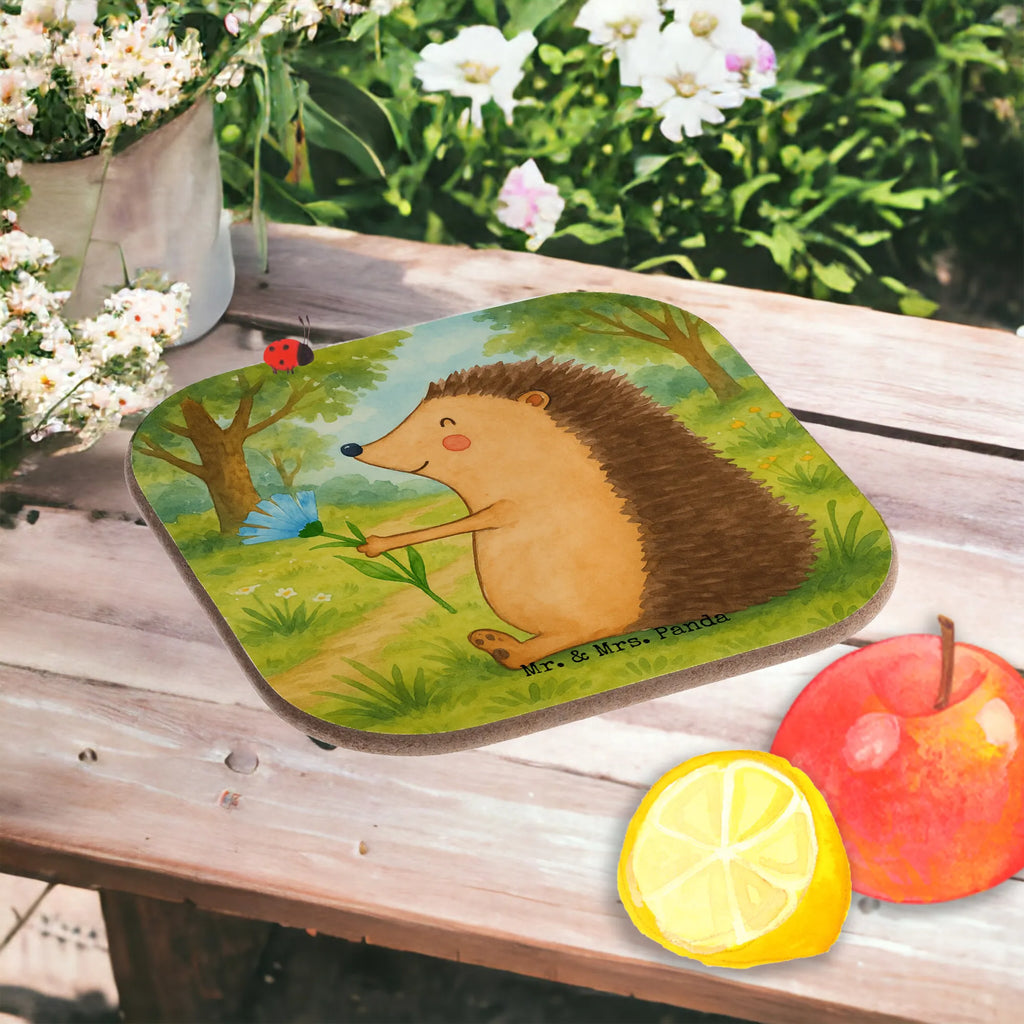 Square coaster Hedgehog Flower Design Korkuntersetzer, Holzuntersetzer, Bierdeckel, Untersetzer, Untersetzer aus Holz, Untersetzer Holz, Untersetzer Gläser, Glasuntersetzer, Untersetzer Design, Getränkeuntersetzer, Tassen Untersetzer, Untersetzer für Gläser, Tiermotive, Gute Laune, lustige Sprüche, Tiere, Besuch, Igel, Krankenhaus, Gute Besserung, krank, Genesungswünsche, Krankheit
