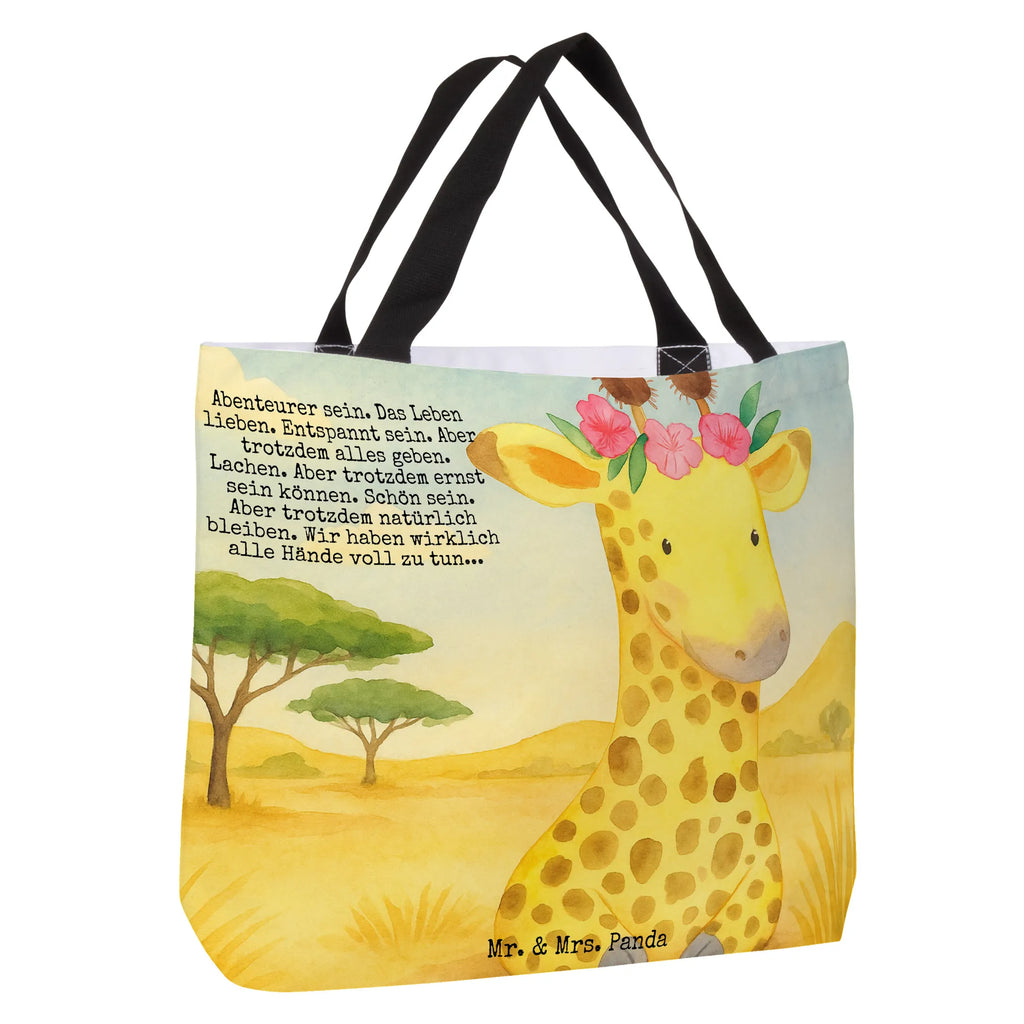 Shopper Giraffe Blumenkranz Design Beutel, Einkaufstasche, Tasche, Strandtasche, Einkaufsbeutel, Shopper, Schultasche, Freizeittasche, Tragebeutel, Schulbeutel, Alltagstasche, Afrika, Wildtiere, Giraffe, Blumenkranz, Abenteurer, Selbstliebe, Freundin