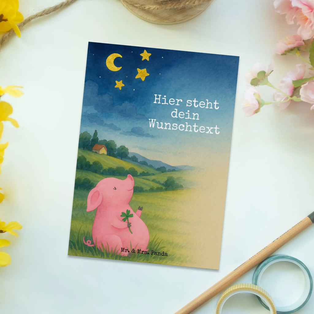 Personalised postcard Pig Luck Design Ansichtskarte mit Wunschtext, Postkarte mit Namen, Grußkarte mit Namen, Geschenkkarte mit Namen, Geschenkkarte mit Wunschtext, Einladung mit Wunschtext, Grußkarte mit Wunschtext, Karte mit Namen, Einladung mit Namen, Postkarte personalisierbar, Karte mit Wunschtext, Postkarte mit Wunschtext, Postkarte bedrucken, Ansichtskarte mit Namen, Tiermotive, Gute Laune, lustige Sprüche, Tiere, Sernchen, Motivation, Schweinchen, Sterne, Glücksbringer, Träume, Schwein, Glücksschwein. Glück, Ziele