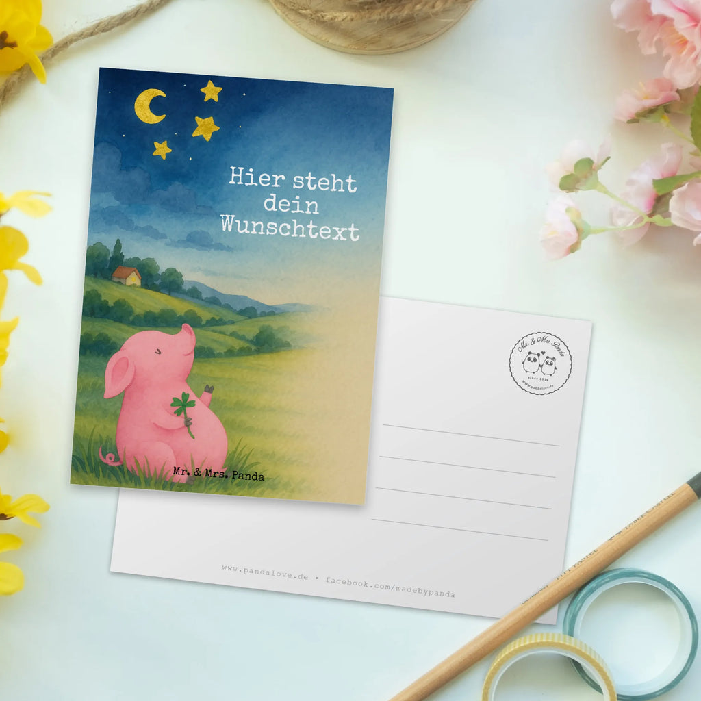 Personalised postcard Pig Luck Design Ansichtskarte mit Wunschtext, Postkarte mit Namen, Grußkarte mit Namen, Geschenkkarte mit Namen, Geschenkkarte mit Wunschtext, Einladung mit Wunschtext, Grußkarte mit Wunschtext, Karte mit Namen, Einladung mit Namen, Postkarte personalisierbar, Karte mit Wunschtext, Postkarte mit Wunschtext, Postkarte bedrucken, Ansichtskarte mit Namen, Tiermotive, Gute Laune, lustige Sprüche, Tiere, Sernchen, Motivation, Schweinchen, Sterne, Glücksbringer, Träume, Schwein, Glücksschwein. Glück, Ziele