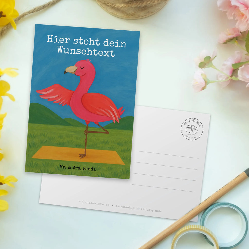 Personalisierte Postkarte Flamingo Yoga Design Karte mit Wunschtext, Karte mit Namen, Grußkarte mit Wunschtext, Ansichtskarte mit Wunschtext, Ansichtskarte mit Namen, Postkarte mit Wunschtext, Postkarte personalisierbar, Einladung mit Namen, Einladung mit Wunschtext, Geschenkkarte mit Namen, Postkarte bedrucken, Geschenkkarte mit Wunschtext, Grußkarte mit Namen, Postkarte mit Namen, Flamingo, Achtsamkeit, Ärger, Vogel, Aufregen, Yoga-Übung, Yoga, Tiefenentspannung, Entspannung, Namaste