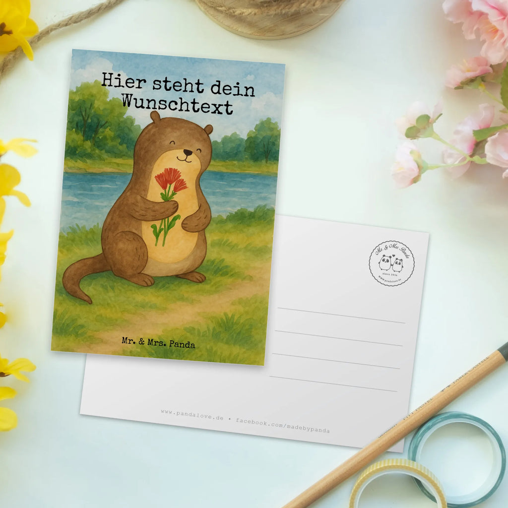 Personalised postcard otter Bunch of flowers Design Postkarte mit Wunschtext, Postkarte personalisierbar, Grußkarte mit Namen, Karte mit Wunschtext, Geschenkkarte mit Namen, Einladung mit Namen, Geschenkkarte mit Wunschtext, Einladung mit Wunschtext, Karte mit Namen, Ansichtskarte mit Namen, Ansichtskarte mit Wunschtext, Grußkarte mit Wunschtext, Postkarte bedrucken, Postkarte mit Namen, Otter, Fischotter, Seeotter, Otter Seeotter See Otter
