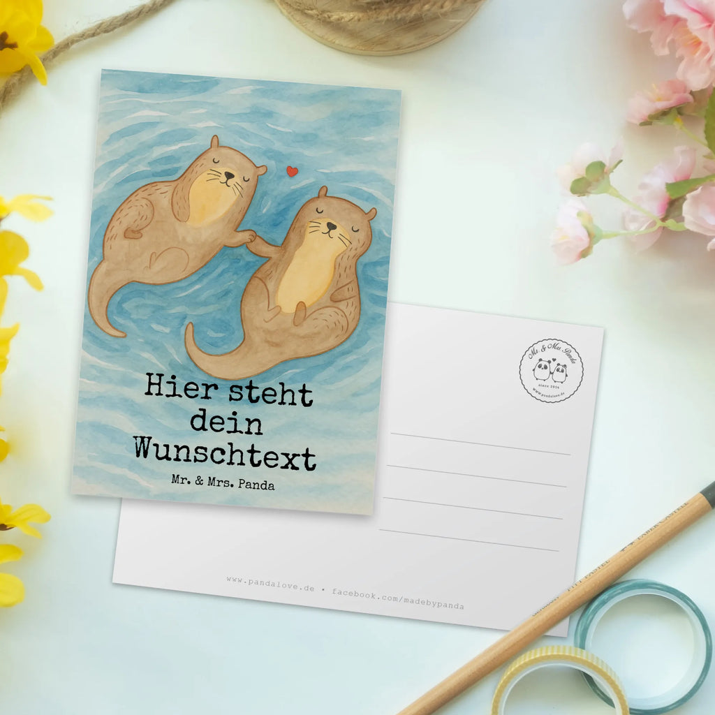 Personalised postcard otter holding hands Design Karte mit Wunschtext, Geschenkkarte mit Namen, Postkarte mit Namen, Einladung mit Namen, Postkarte bedrucken, Grußkarte mit Wunschtext, Geschenkkarte mit Wunschtext, Ansichtskarte mit Wunschtext, Einladung mit Wunschtext, Postkarte personalisierbar, Postkarte mit Wunschtext, Karte mit Namen, Grußkarte mit Namen, Ansichtskarte mit Namen, Otter, Fischotter, Seeotter, Otter Seeotter See Otter