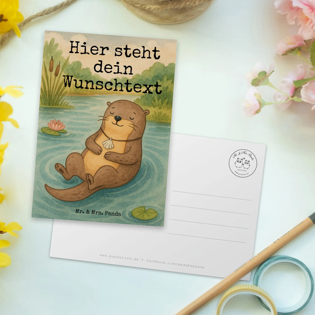 Personalisierte Postkarte Otter Muschel Design Postkarte mit Namen, Grußkarte mit Wunschtext, Karte mit Wunschtext, Einladung mit Wunschtext, Grußkarte mit Namen, Ansichtskarte mit Namen, Karte mit Namen, Ansichtskarte mit Wunschtext, Postkarte personalisierbar, Einladung mit Namen, Geschenkkarte mit Namen, Postkarte mit Wunschtext, Geschenkkarte mit Wunschtext, Postkarte bedrucken, Otter, Fischotter, Seeotter, träumen, Büro, Tagträumen, grübeln, Otterliebe, Motivation