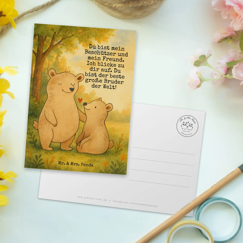 Postcard bear Big Brother Design Postkarte, Einladungskarte, Ansichtskarten, Karte, Einladungskarten Geburtstag, Geburtstagskarte, Dankeskarte, Grußkarte, Geschenkkarte, Einladung, Einladung Geburtstag, Ansichtskarte, Familie, Vatertag, Muttertag, Bruder, Schwester, Mama, Papa, Oma, Opa, Brudi, Bären, Großer Bruder, Geschwister, Bär, bester Bruder