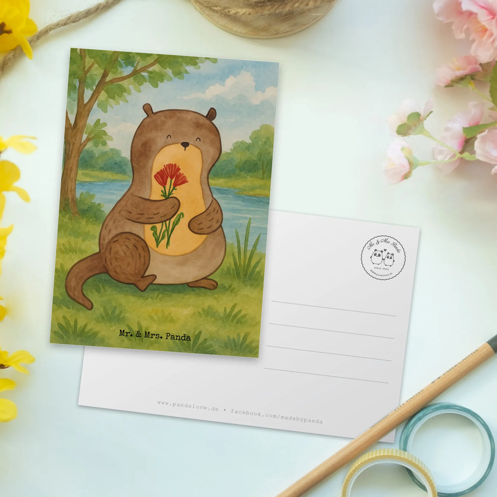 Postcard otter Bunch of flowers Design Karte, Ansichtskarten, Grußkarte, Dankeskarte, Geburtstagskarte, Einladungskarte, Geschenkkarte, Einladung Geburtstag, Einladung, Ansichtskarte, Postkarte, Einladungskarten Geburtstag, Otter, Fischotter, Seeotter, Otter Seeotter See Otter