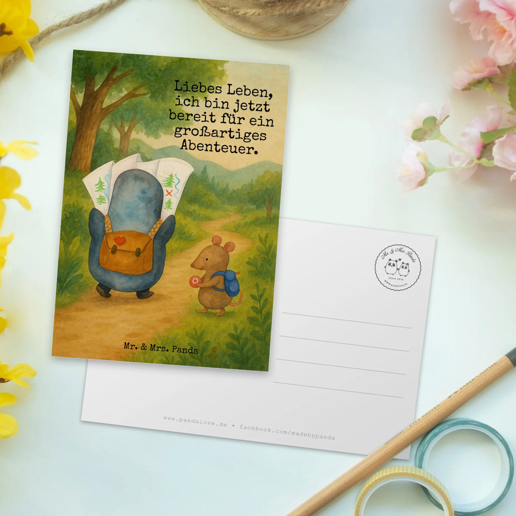 Postcard Penguin & Mouse Hiker Design North Pole, Penguins, penguins, hiking, adventurer, road trip, adventure, excursion