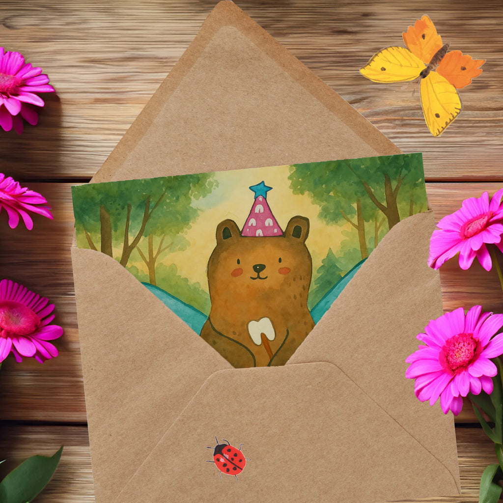 Deluxe Karte Bär Zahnfee Design Karte, Grußkarte, Klappkarte, Einladungskarte, Glückwunschkarte, Hochzeitskarte, Geburtstagskarte, Hochwertige Grußkarte, Hochwertige Klappkarte, Bär, Teddy, Teddybär, Zahnfee, Fee, Milchzahn, Erster Zahn